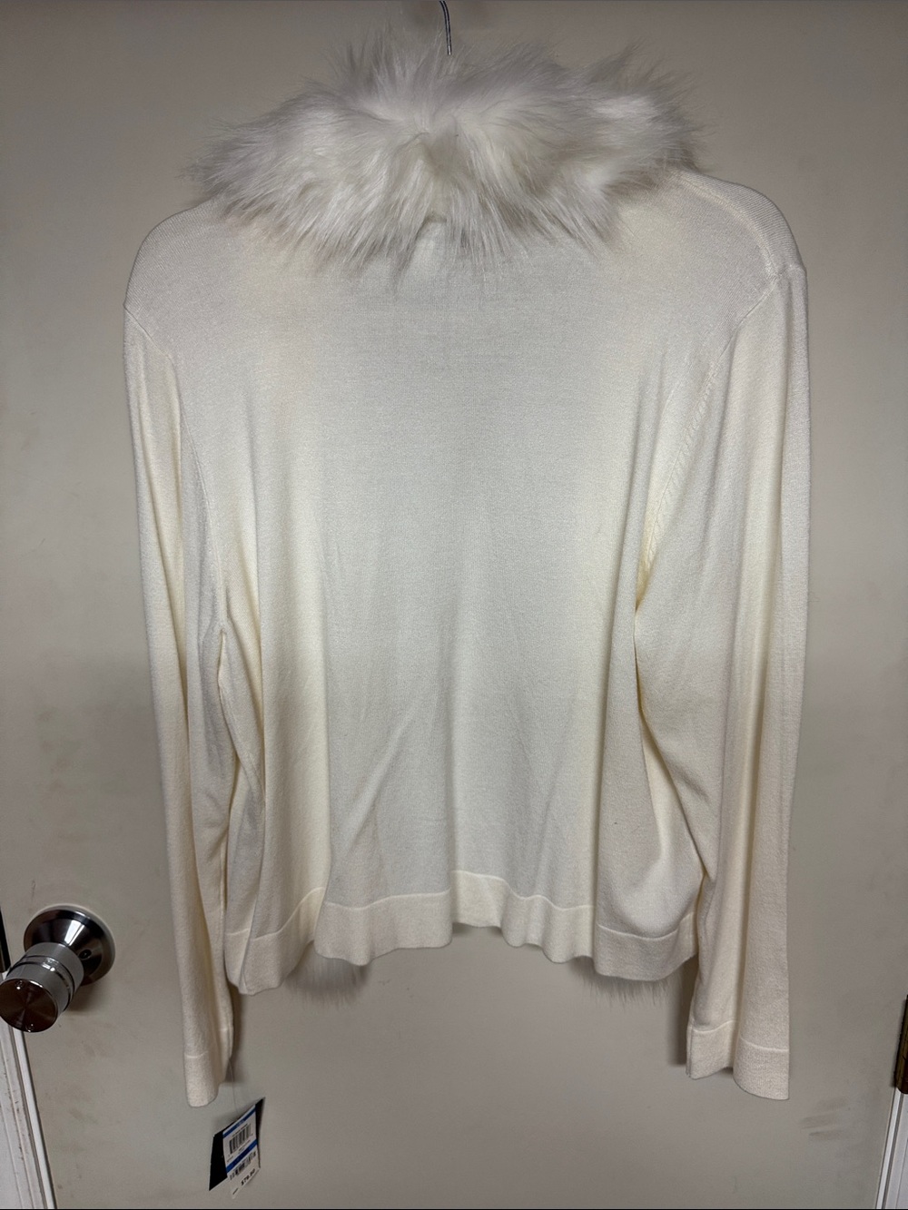 Alfani Cream Open Cardigan with Faux-Fur Trim - Picture 3 of 4
